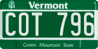 VT license plate COT796