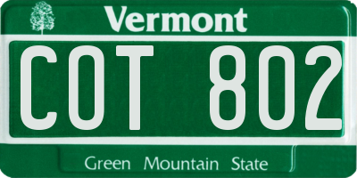 VT license plate COT802