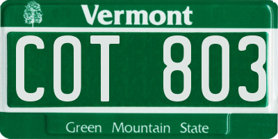 VT license plate COT803