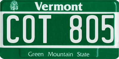 VT license plate COT805