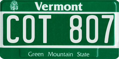 VT license plate COT807