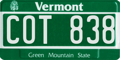 VT license plate COT838