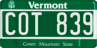 VT license plate COT839