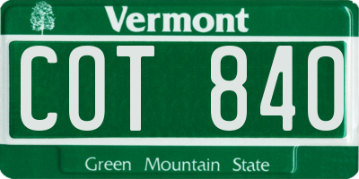 VT license plate COT840
