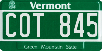 VT license plate COT845