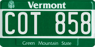 VT license plate COT858