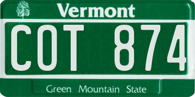 VT license plate COT874