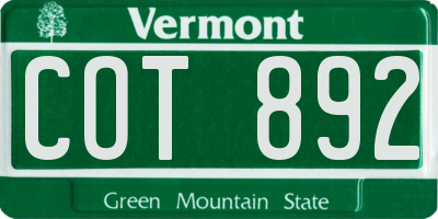 VT license plate COT892
