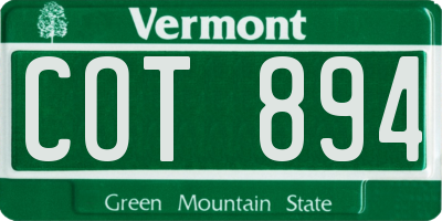 VT license plate COT894