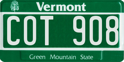 VT license plate COT908