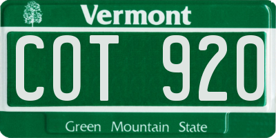 VT license plate COT920
