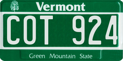 VT license plate COT924