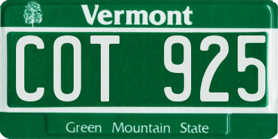 VT license plate COT925