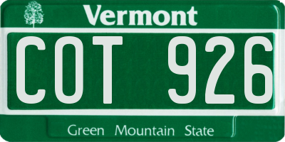 VT license plate COT926