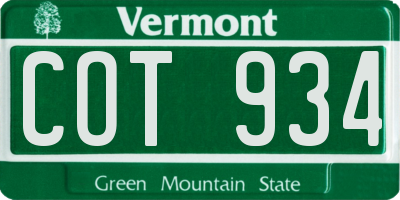 VT license plate COT934