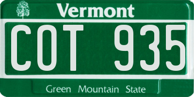 VT license plate COT935
