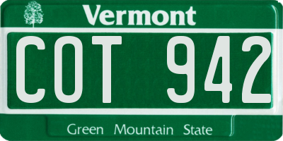 VT license plate COT942
