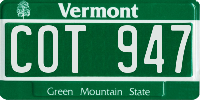 VT license plate COT947