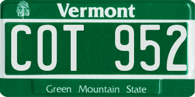VT license plate COT952