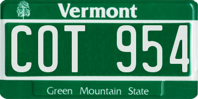 VT license plate COT954