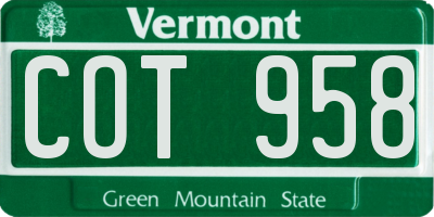 VT license plate COT958