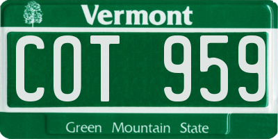 VT license plate COT959