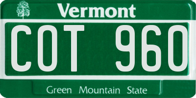 VT license plate COT960