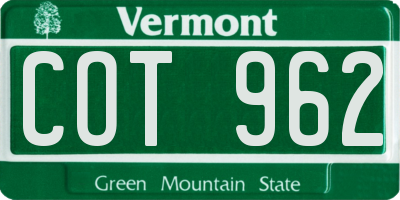 VT license plate COT962