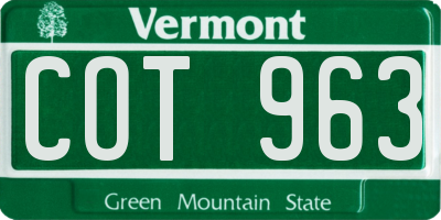 VT license plate COT963