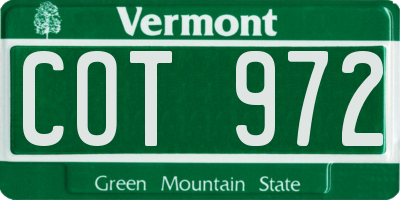 VT license plate COT972
