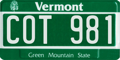 VT license plate COT981