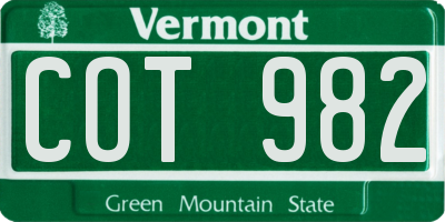 VT license plate COT982