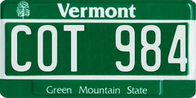 VT license plate COT984