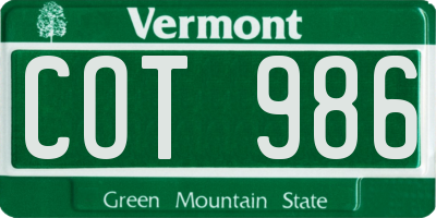 VT license plate COT986