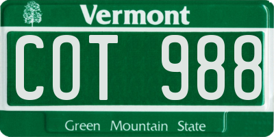 VT license plate COT988