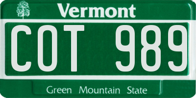 VT license plate COT989