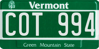 VT license plate COT994