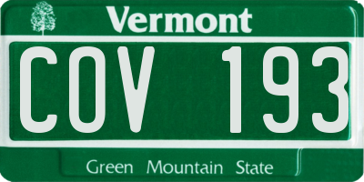 VT license plate COV193