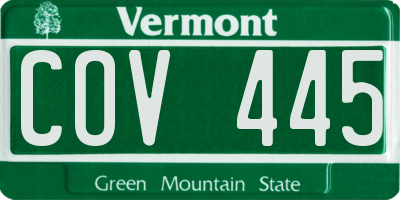 VT license plate COV445