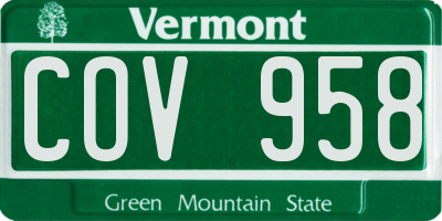 VT license plate COV958