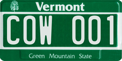 VT license plate COW001