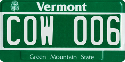 VT license plate COW006