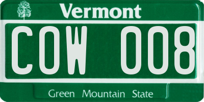 VT license plate COW008