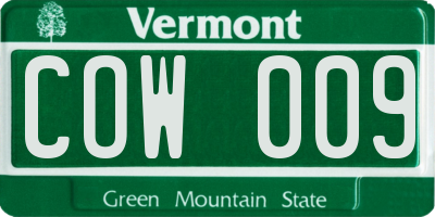 VT license plate COW009