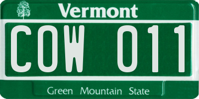 VT license plate COW011