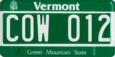 VT license plate COW012