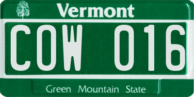 VT license plate COW016