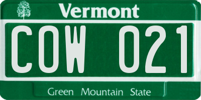 VT license plate COW021