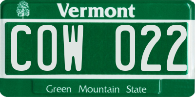 VT license plate COW022