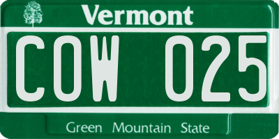VT license plate COW025